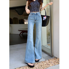 批发实拍蓝色<b class='q'>微喇</b><b class='q'>牛仔裤</b>女春季新款高腰小个子弹力显瘦修身喇叭马蹄裤