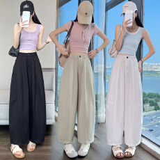 批发实拍 冰丝<b class='q'>气质</b>弯刀休闲<b class='q'>裤</b>女2026春夏新款高腰宽松阔腿休闲气球<b class='q'>裤</b>