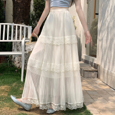 批发实拍 网纱<b class='q'>百褶</b>裙蛋糕<b class='q'>半身裙</b>女2026夏季高腰显瘦蕾丝边a字大摆长裙