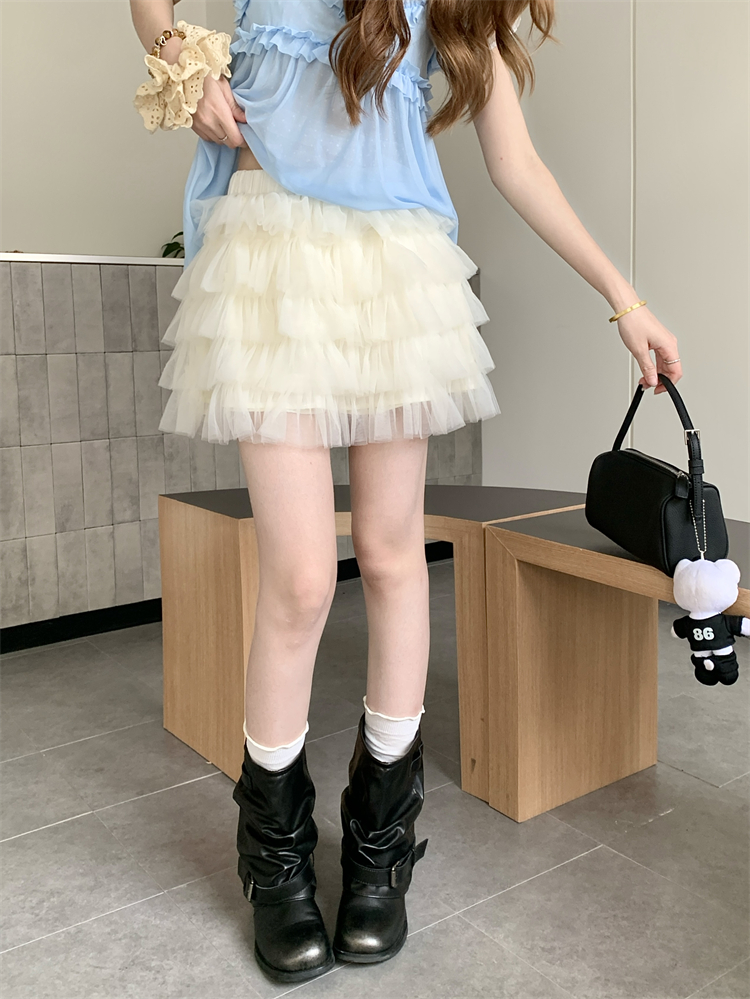 실사 감기 발레 바람 다중 레이어 망사 케이크 반신 스커트 여성 여름 하이웨이스트 슬림해 보이는 한 마디 퍼프 미니 스커트