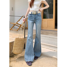 批发实拍 复古喇叭蓝色马蹄牛仔裤女新款高腰a字修身显瘦微喇叭<b class='q'>长裤</b>