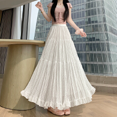 实拍 2026新款波点半身裙女夏季a字百褶蛋糕裙遮跨显瘦高腰中长裙