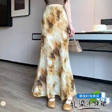 批发实拍 复古扎染夏季高级感气质百搭a字包臀鱼尾<b class='q'>半身</b><b class='q'>长裙女</b>