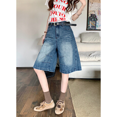批发实拍 美式复古阔腿五分裤女夏季新款<b class='q'>高腰</b>显瘦宽松a字直筒中裤