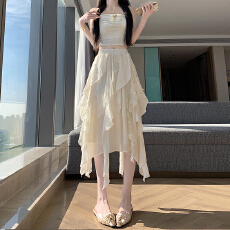 批发实拍 不规则蕾丝半身裙女2026夏季新款法式飘逸小众设计a字中<b class='q'>长裙</b>