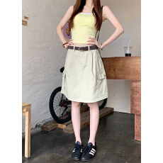 批发实拍 复古工装牛仔半身<b class='q'>裙</b>女夏季小个子<b class='q'>高腰</b>显瘦a字宽松休闲中<b class='q'>裙</b>