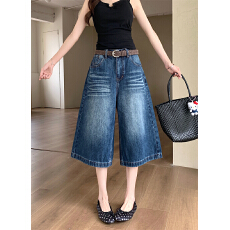 批发实拍  阔腿七分<b class='q'>牛仔裤</b>女夏季新款高腰松弛感慵懒风直筒裤中裤
