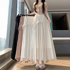 批发<b class='q'>实拍</b> 冰丝棉麻不规则半身裙女新款高腰显瘦a字飘逸大摆伞裙长裙