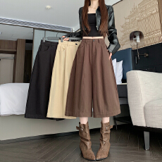 批发实拍复古水洗棉阔腿裤<b class='q'>女</b>202秋季新款高腰宽松显瘦八分休闲裤子
