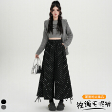 批发实拍波点花苞毛呢休闲<b class='q'>裤</b>女秋冬高腰显瘦灯笼<b class='q'>裤</b>小个子阔腿两穿长<b class='q'>裤</b>
