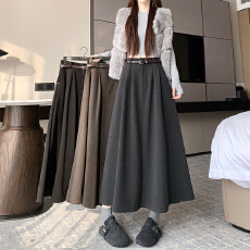 批发实拍灰色毛呢半身<b class='q'>裙</b>女2026秋冬小个子梨形大摆百搭<b class='q'>伞</b><b class='q'>裙</b>长款百褶<b class='q'>裙</b>