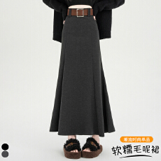 批发实拍半身裙小个子2026秋冬新款鱼尾裙毛呢<b class='q'>包臀裙</b>显瘦开叉a字长裙