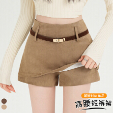 批发实拍气质鹿皮绒半身裙<b class='q'>女</b>秋冬新款辣妹高腰包臀显瘦假两件a字<b class='q'>裙裤</b>