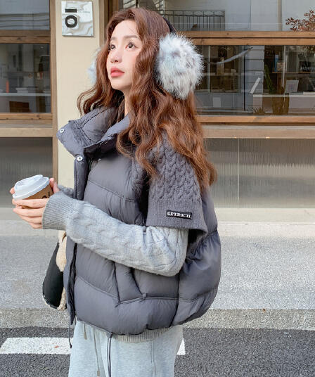 가을 겨울 새로운 니트 반소매 스탠드 칼라 면 의류 베스트 여성 짧은 외출용 한 부서 패션 조끼 어깨 재킷