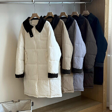 批发时尚简约大码拼色<b class='q'>羽绒服</b>女冬季宽松显瘦韩系<b class='q'>中长款</b>保暖棉服外套
