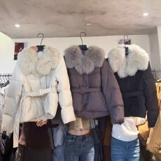 批发大码毛领收腰棉服女冬季高级感超好看新款时尚短款羽绒棉外套