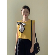 批发法式配丝巾针织衫背心女夏季2025新款薄款高级感无袖圆领垫肩上衣