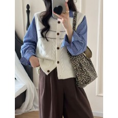 批发复古无袖开衫针织马甲背心女秋冬新款宽松圆领叠穿毛衣马夹上衣<b class='q'>潮</b>