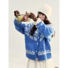 批发宝蓝色毛衣外套女2025春季新款法式慵懒风针织开衫