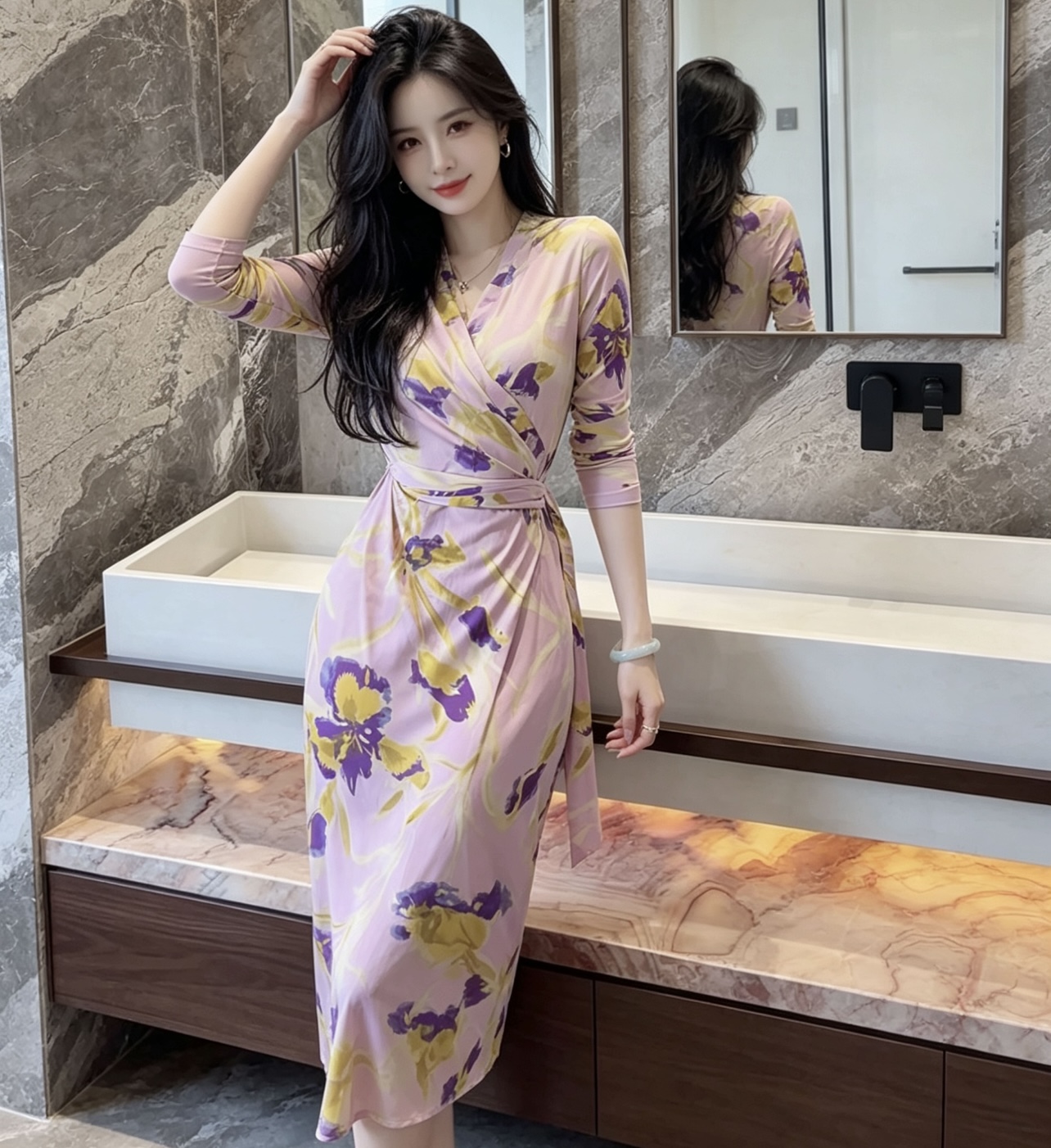여름 새로운 고급 드레스 빅 사이즈 몸매 가꾸기 슬림해 보이는 표지 허리 표지 고기 품격 슬림해 보이는 프랑스식 다용도 출퇴근