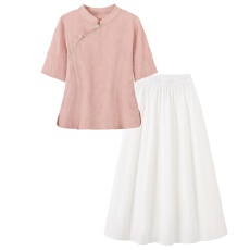 批发夏季班服新中式国风短袖上衣+半身裙套装学生<b class='q'>舞台</b>演出服
