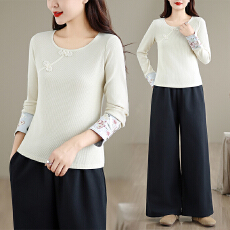 批发新中式国风刺绣拼接内搭打底衫女叠穿马甲中式长袖<b class='q'>T</b><b class='q'>恤</b>上衣