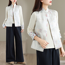 批发新中式国风蝴蝶提花马甲女背心内搭长袖打底衫上衣两件套