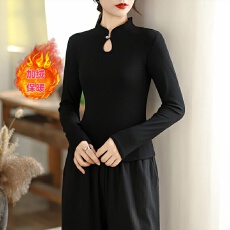 批发<b class='q'>中国风</b>加绒上衣修身显瘦新中式<b class='q'>T</b><b class='q'>恤</b>女长袖国风加厚打底衫女