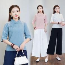 批发中国风<b class='q'>棉麻</b><b class='q'>上衣</b>瑜伽服禅意茶服女禅修居士服套装