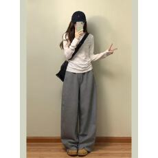 批发2025流行时尚<b class='q'>潮牌</b>女装早秋新款排扣显瘦打底衫长袖<b class='q'>T</b><b class='q'>恤</b>休闲阔腿裤