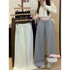 批发2025秋冬新款慵懒风加绒加厚宽松显瘦百搭垂感松紧腰直筒休闲<b class='q'>裤</b>女