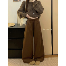 批发2025秋冬新款慵懒风加绒加厚宽松显瘦百搭垂感松紧腰直筒休闲<b class='q'>裤</b>女