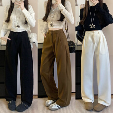 批发实拍 ~2025秋冬新款韩版简约通勤高腰百搭磨毛毛呢<b class='q'>西装</b>阔腿长裤<b class='q'>女</b>