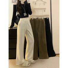 批发实拍~冬季2025新款休闲直筒裤加绒加厚灯芯绒高腰显瘦开叉阔腿裤