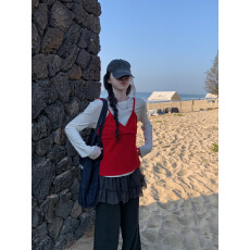 批发实拍韩系冬季chic叠穿吊带两件套+网纱拼接加绒阔腿<b class='q'>裤</b><b class='q'>套装</b>