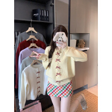 批发实拍新年设计感别致减龄显瘦新款蝴蝶结<b class='q'>针织</b>衫女秋冬<b class='q'>开衫</b>毛衣