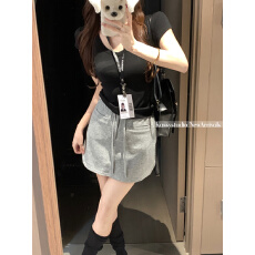 批发实拍实价A字卫裙抽绳运动短裙夏季高腰百搭包裙半身<b class='q'>显瘦</b>百搭短裙