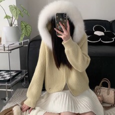 批发<b class='q'>狐狸毛</b>连帽开衫秋冬慵懒风加厚毛衣外套女2025新款网红爆款显瘦
