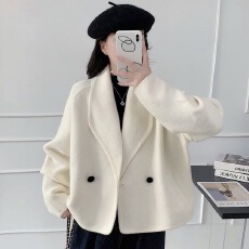 批发秋冬新款时尚高级气质小众设计师款西装领韩国绒毛呢外套
