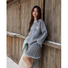 批发初冬氛围感雪花针织上衣貂毛拼接半身裙<b class='q'>两件套</b>套装