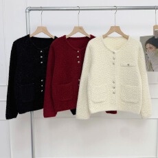 批发<b class='q'>实拍</b>法式千金名媛圆领小香风外套女春款女短款针织毛呢上衣