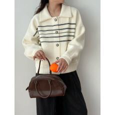 批发<b class='q'>实拍</b>韩系通勤条纹翻领针织毛呢外套女秋冬新款高品质开衫大衣
