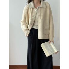 批发<b class='q'>实拍</b>韩系polo领明线高品质毛呢外套女秋冬新款洋气减龄开衫大衣