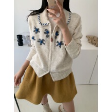 批发实拍#秋季新款韩版时尚百搭翻领长袖针织开衫女宽松显瘦毛衣外套