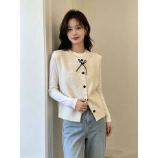 批发蝴蝶结圆领针织马甲开衫女<b class='q'>冬</b>季新款独特别致叠穿上衣