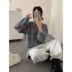批发2026秋季新款<b class='q'>韩版</b>宽松显瘦百搭渐染针织衫女圆领套头<b class='q'>毛衣</b>上衣