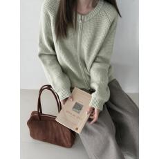 批发实拍#华夫格圆领双拉链毛衣开衫女通勤显瘦秋冬款<b class='q'>外套</b><b class='q'>针织</b>上衣