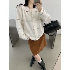 批发小香风设计款条纹针织衫秋季时尚女装新款<b class='q'>韩版</b>单排扣毛衣外套