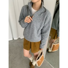 韩系宽松慵懒老钱风针织衫女秋冬新款纯色百搭半拉链毛衣套头上衣