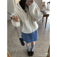 批发美式慵懒休闲连帽针织<b class='q'>开衫</b><b class='q'>女</b>秋冬新款宽松毛衣外套